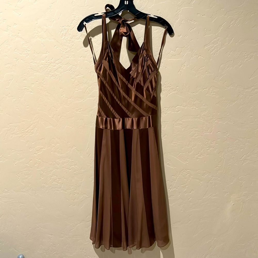 BCBG, tone on tone,satin and chiffon, halter, cocktail dress. Size 4